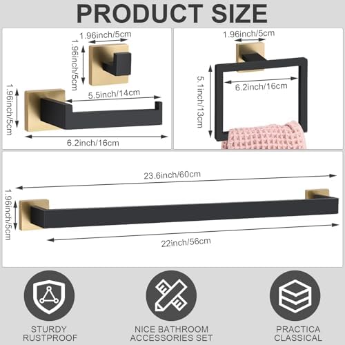 25 Pcs Black Gold Bathroom Hardware Accessories Bath Towel Bar Set - Image 2