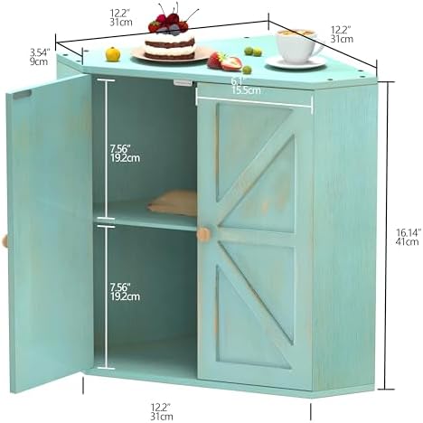 Trironsun Corner Bread Box for Kitchen Counter Double Layer Bamboo Bread Storage Container Large Capacity Bread Storage Bin Farmhouse Breadbox Organizer (Antique Blue) - Image 5