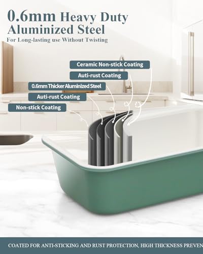 Ceramic Nonstick Baking Pans Set, Non Toxic 33 PCS Stackable Bakeware Sets, 550°F Oven Safe Baking Sheet & Pans, Warp-Free, Dishwasher Safe, PTFE/PFOA/PFOS-Free (Green) - Image 4