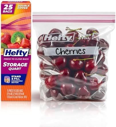 Hefty Press to Close Food Storage Bags, Quart Size, 25ct by Hefty
