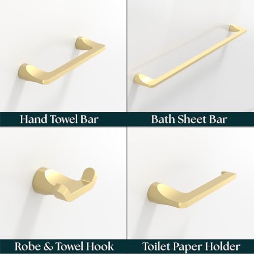 Mega Handles Bathroom Accessory Set Satin Brass - 4-Piece, Towel Bar, Hooks - Image 2