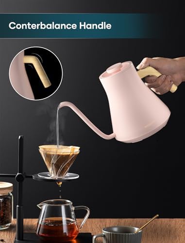 INTASTING Electric Kettles, Gooseneck Electric Kettle, ±1℉ Temperature Control, Stainless Steel Inner, Quick Heating, for Pour Over Coffee, Brew Tea, Boil Hot Water, 0.9L (Pink) - Image 5