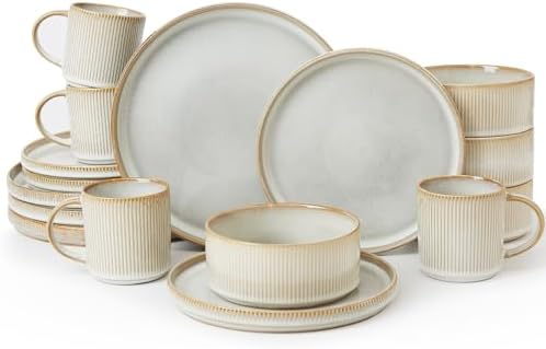 Famiware Star Dinnerware Sets with Mugs, Ceramic Plates and Bowls Set for 4 by Famiware