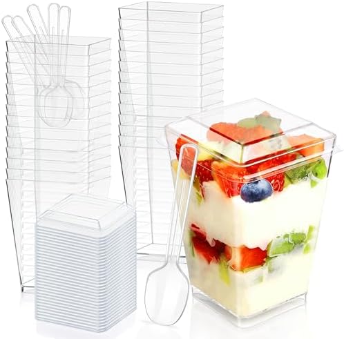 5oz Plastic Dessert Cups with Lids and Spoons, Clear Square 20 Pack by Unknown