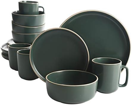 Gibson Home Zuma 16 Piece Round Kitchen Dinnerware Set, Dishes, Plates, Bowls, Mugs, Service for 4, Matte Stoneware, Green by GibsonHomewares