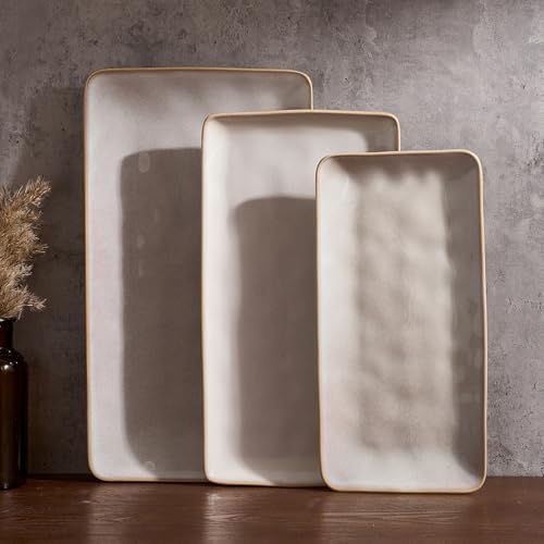 Famiware Serving Platters Set of 3 Sizes - Rectangular, Cappuccino White by Famiware