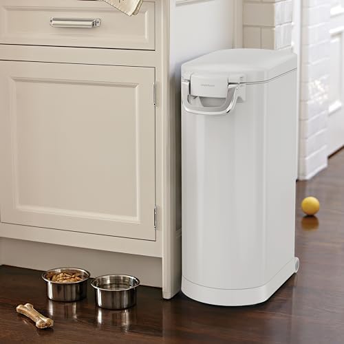 simplehuman X-Large Pet Food Storage Container, Holds 36-44 lb / 16-20 kg of Dry Dog Food, Cat Food, or Bird Seed, Airtight Lock-Tight Lid with Magnetic Scoop, BPA-Free, White Steel - Image 5