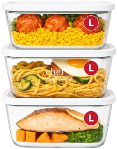Chef Preserve Glass Vacuum Seal Containers for Meal Prep, Food Storage, Made For Compact Vacuum Sealer, 3pcs set [3x Large] Works With Handheld Vacuum Sealer Machine by ChefPreserve