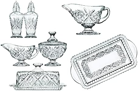 Godinger 8 Piece Hostess Serveware Set - Salt and Pepper Shakers, Butter Dish, Sugar and Creamer, Serving Tray - Dublin Collection by Godinger