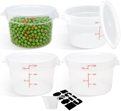 BIEAMA 4 Pack 12 Qt Round Food Storage Containers with Lids, Translucent PP by BIEAMA