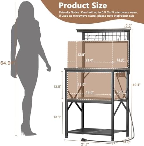 Furologee Kitchen Bakers Rack with Power Outlet, 22-Inch Microwave Stand - Image 3
