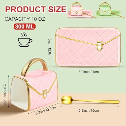 Zubebe 2 Set Coffee Mug Elegant Handbag Shaped Cup,Light Green,Pink - Image 2