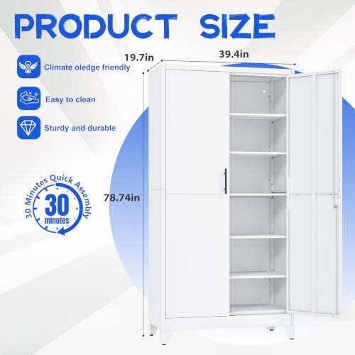 GAIOUS 79" Tall Metal Pantry Storage Cabinet with Lock, File Cabinet White - Image 2