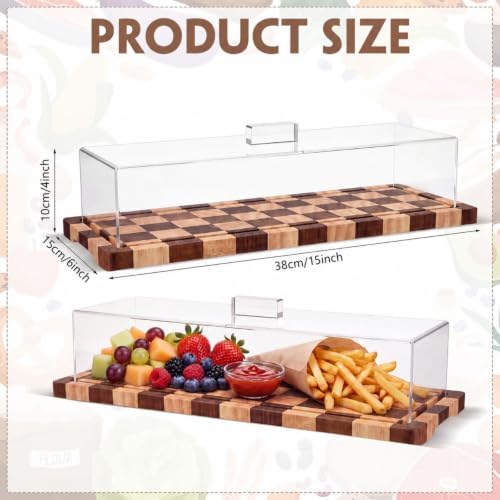 Mifoci 3 Pack Acacia Wood Checkerboard Cake Stand Serving Tray with Acrylic Lid, 15 x 6 x 4 Inches Charcuterie Table Display Set, Dessert Serving Tray Set for Bakery, Buffet, Home Party & Restaurant - Image 2