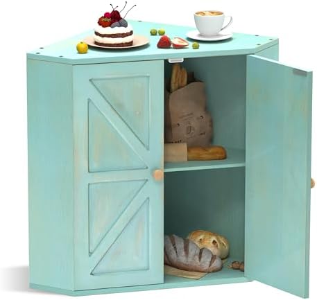 Trironsun Corner Bread Box for Kitchen Counter Double Layer Bamboo Bread Storage Container Large Capacity Bread Storage Bin Farmhouse Breadbox Organizer (Antique Blue) by TrironsunHome