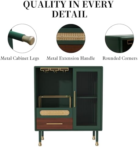 ARTPOWER Modern Coffee Bar Cabinet with Pull-Out Wine Storage, Green - Image 4