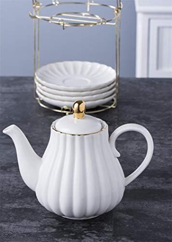Jusalpha Porcelain Tea Set- 8 OZ Coffee/Teacup, Saucer, Cup Holder, White - Image 3