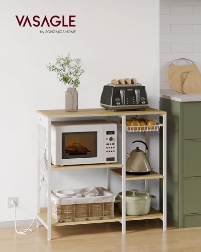 VASAGLE Kitchen Baker’s Rack, Steel Frame, Wire Basket, 6 Hooks - Image 2