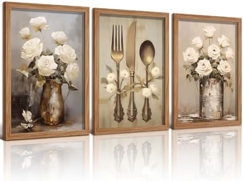 Doqueodas Vintage Countryside Kitchen Wall Art Set, 3 Framed Prints 16x24 by Unknown