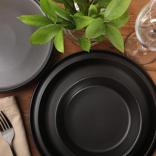 Gibson Elite Bayou Moon Plates and Bowls Sets, 16-Piece Black Matte Stoneware Dinnerware Sets, Solid Color Reactive Glaze Dish Set - Image 4