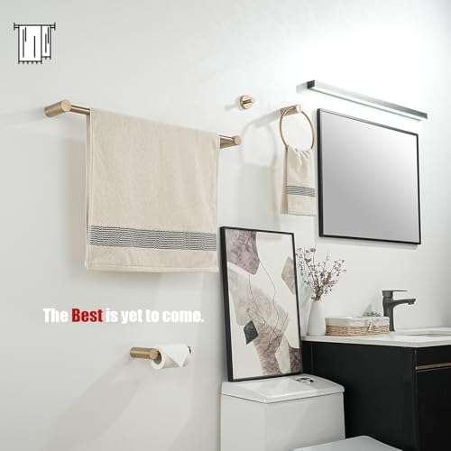 JQK Bathroom Hardware Set Champagne Bronze, 5-Piece Bath Accessories Set Wall Mount Includes 24 in Towel Bar, Towel Ring, Toilet Paper Holder, 2 Towel Hooks, BAS625-CB - Image 3