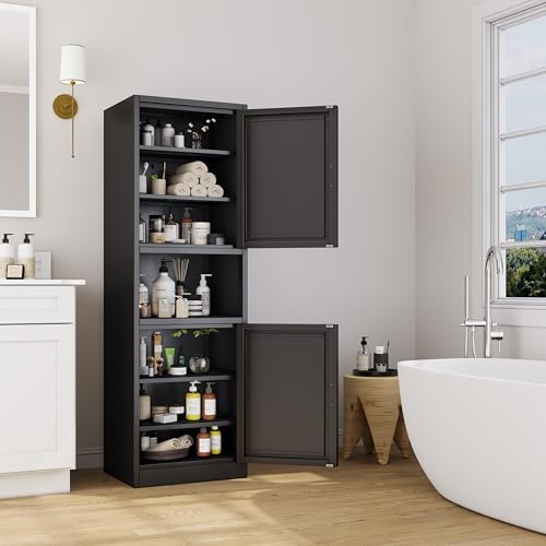 Ckzbx Tall Narrow Storage Cabinet 66.93" H Tall Bathroom Cabinet Metal Pantry Cabinets, 4 Adjustable Shelves for Kitchen, Home Office, Living Room, Dinning Room (20 inches Wide Black) - Image 2