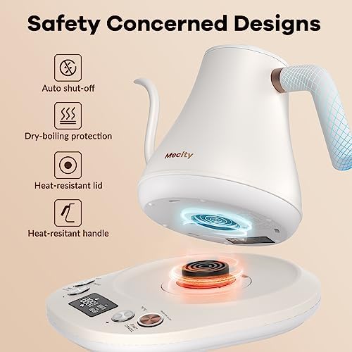 Mecity Electric Gooseneck Kettle With Keep Warm Function & LCD Display Automatic Shut Off Coffee Kettle Temperature Control Pour Over Kettle 1200 Watt, 0.8L, 120V, Off White - Image 4