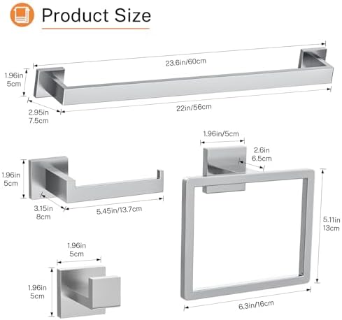 10-Piece Brushed Nickel Bathroom Hardware Set Towel Bar Set Include 23.6 inch Towel Bar,Towel Ring,Toilet Paper Holder Towel Hooks,Stainless Steel Wall Mounted Towel Rack - Image 6