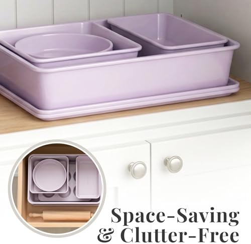 Larder & Vine 8-Piece Stackable Bakeware Set, Ceramic-Coated Nonstick Baking Pan Set, Non-Toxic, with Baking Sheets, Muffin Pan, Loaf Pan & Cake Pans, Lavender - Image 6