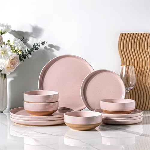 AmorArc Dinnerware Sets for 4, 12 Pieces Ceramic Plates and Bowls Set by AmorArc