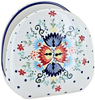 Blue Rose Polish Pottery - Red Desert Flower Napkin Holder - 5" x 5" - Ceramic Napkin Holders, Decorative Dining Table Accessories by BlueRosePottery