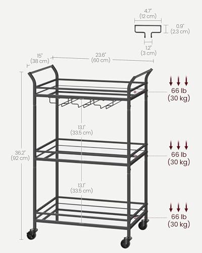 VASAGLE Bar Cart Black, Large Home Bar Serving Cart with 3-Tier - Image 6