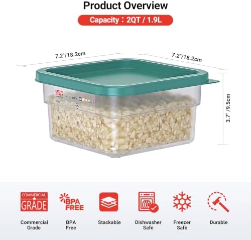2 Pack 2 QT Commercial Food Storage Containers with Lids, BPA-Free Translucent Square Containers for Spices, Pet Food, Treats, Ingredients and Kitchen Organization with FIFO Label Area - Image 2