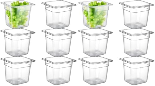 CURTA 12-Pack 1/6 Size 6" Deep NSF Polycarbonate Food Pans | Dishwasher & Freezer Safe Clear Container for Prep Tables, Buffet, Salad Bar, Commercial & Home Kitchen by CURTA