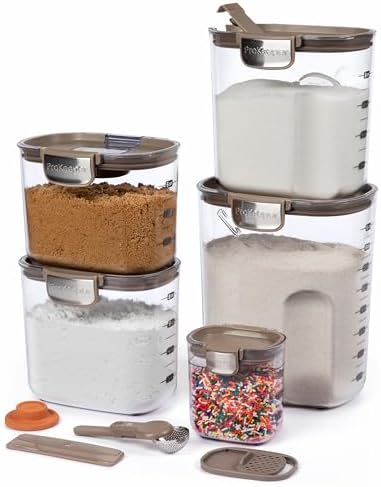 ProKeeper+ Airtight Food Storage Container Set – Clear Plastic Flour and Sugar Canister Set with Magnetic Accessories for Kitchen Organization (Taupe, 9-Piece) by Unknown