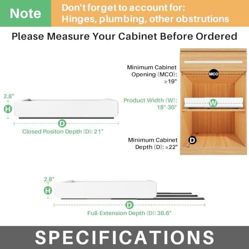 Kitstorack Pull out Cabinet Organizer, Expandable(18"-30") Heavy Duty Slide out Drawers Fixed with Adhesive Nano Film for Pots, Roll out Shelf Storage for Kitchen Base Cabinet Organization(3 Rails) - Image 2
