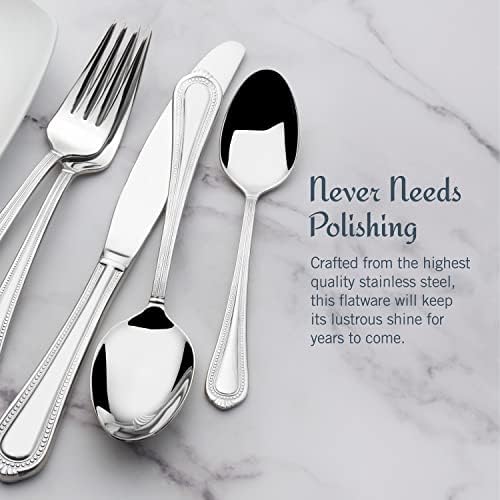 Mikasa Regent Bead 65-Piece Flatware Set for 12, 18/10 Stainless Steel Silverware with Beaded Teardrop Handles, Includes Serving Utensils, Dishwasher Safe (Pack of 2) - Image 4