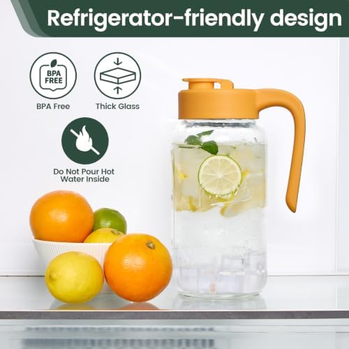 Mason Jar Pitcher, 64 oz (2 quart), Glass Pitcher with Lid - Image 5