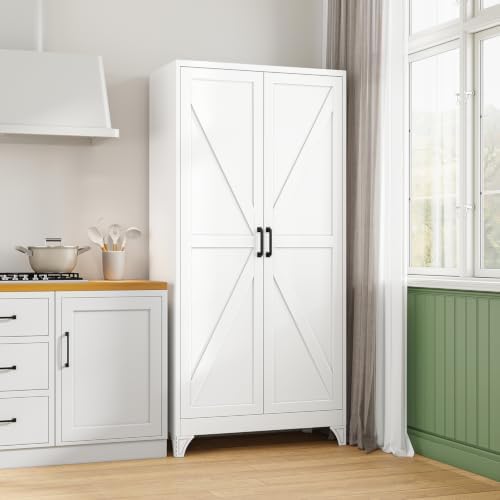 Letaya 72" H Metal Garage Storage Cabinets,Tall White Kitchen Pantry - Image 2