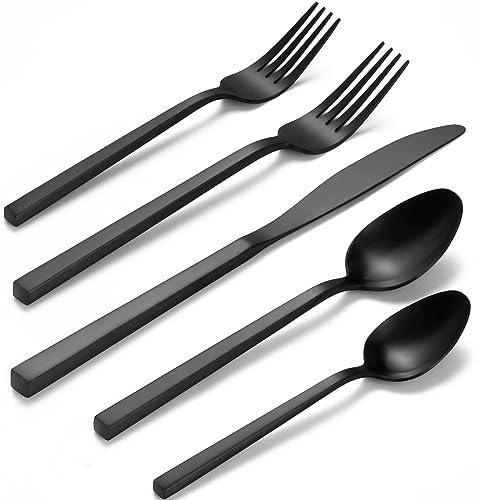 Alata Cube Black 40-Piece Forged Stainless Steel Matte Flatware Set for 8 by Alata