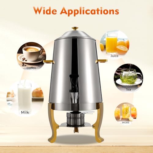 Hot Beverage Dispenser 3.43 Gallon, Beverage Dispenser Chafer Coffee Chafer Urn Gold, Stainless Steel Aluminum Alloy Tabletop Hot/Cold Drink Dispenser for Parties Buffet - Image 2