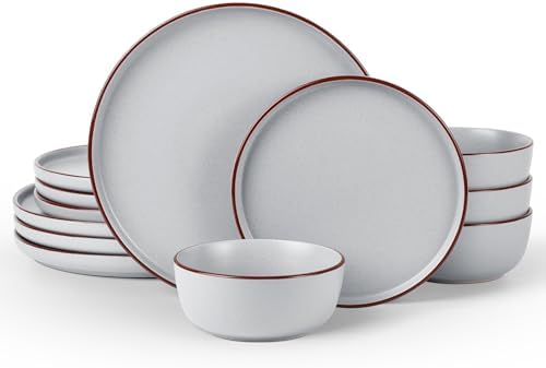 Famiware Mercury 12-Piece Stoneware Dinnerware Set, Light Grey by Famiware