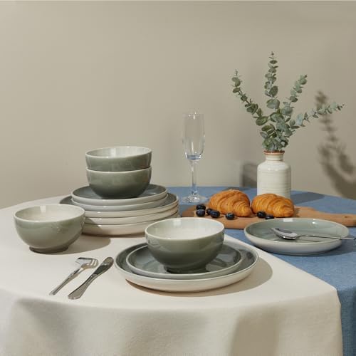 Pokini Ceramic Dinnerware Sets for 6, 18pcs Plates and Bowls Sets Dish Set - Image 5