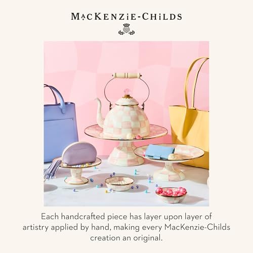 MACKENZIE-CHILDS Pedestal Platter, Small, Pink-and-White Rosy Check - Image 6