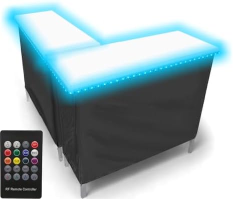 PARTYPONG Folding Portable Double Bar w/LED Lights, Wireless Remote, 2 Bar Skirts, Storage Shelf, & Carrying Case - White by PartyPong