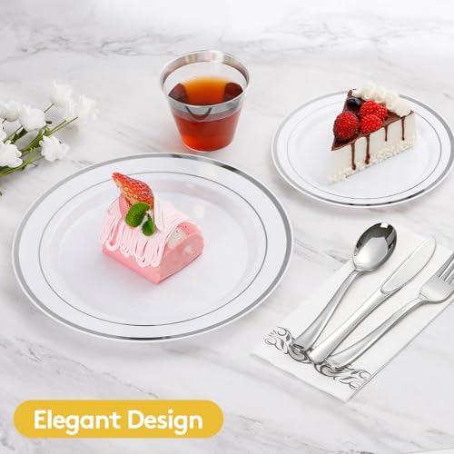 Goodluck 175 Pcs Silver Dinnerware Sets for 25 Guests, Disposable Plate Set - Image 3