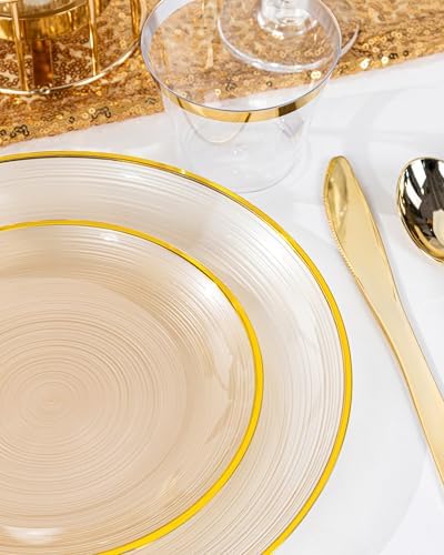 Morejoy 175PCS Clear Brown Plastic Plates,Disposable Gold Party Plates - Image 2
