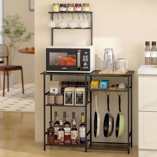 3IngSeagulls Baker's Rack for Kitchen with Storage, Microwave Stand with Adjustable Shelves, Kitchen Stand with 10 S Hooks, 6-Tier Coffee Bar Station, Kitchen Shelves for Spices, Pots, Gray by 3IngSeagulls