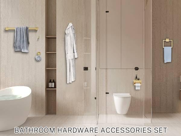 Brushed Gold Towel Bar Set 10-Piece Gold Bathroom Hardware Accessories Set,Stainless Steel Towel Rack Set for Bathroom Wall-Mounted,23.6-Inch - Image 7