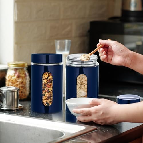Mimorou 6 Pack 32 oz Airtight Stainless Steel Kitchen Canisters, Navy Blue - Image 5